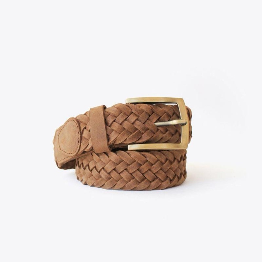 NEW Nisolo Men’s Teyo Woven Belt tobacco brown